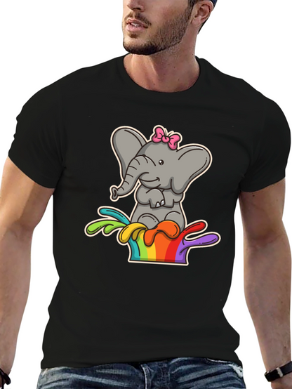 Elephant Rainbow Splash Tee - Cute Cartoon Graphic Shirt