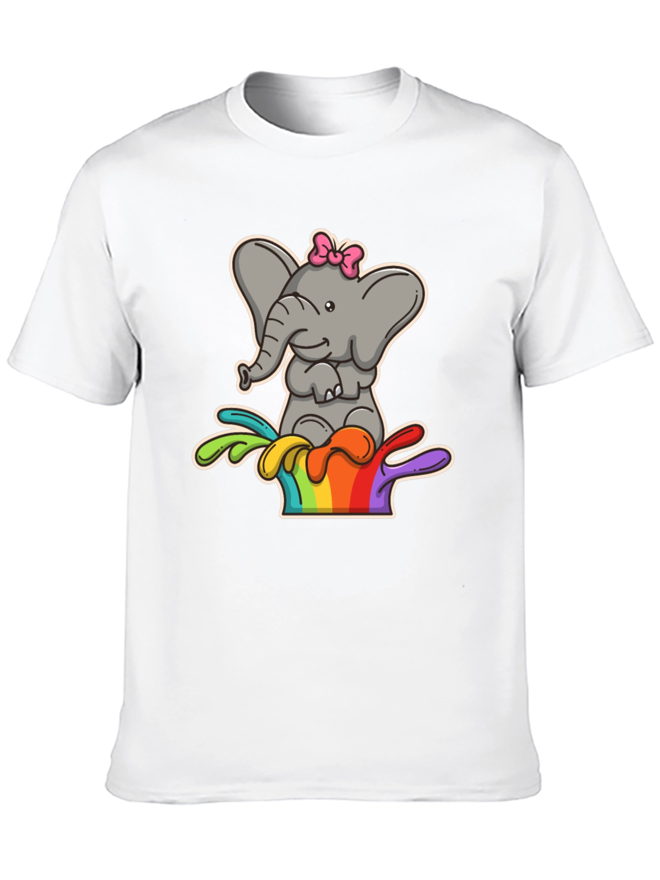 Elephant Rainbow Splash Tee - Cute Cartoon Graphic Shirt