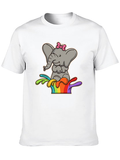 Elephant Rainbow Splash Tee - Cute Cartoon Graphic Shirt