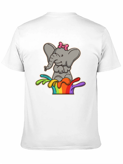 Elephant Rainbow Splash Tee - Cute Cartoon Graphic Shirt