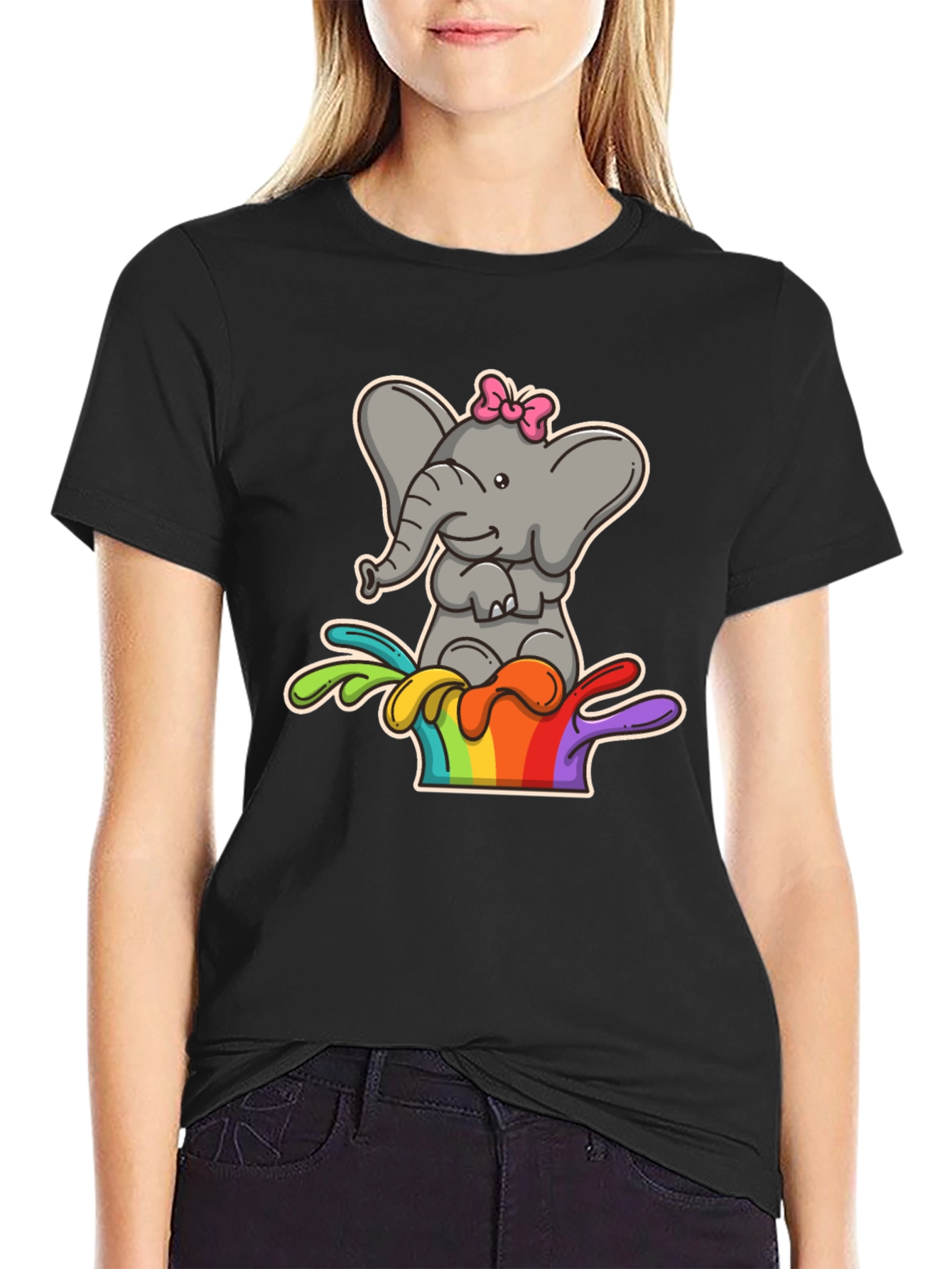 Elephant Rainbow Splash Tee - Cute Cartoon Graphic Shirt
