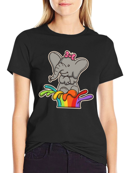 Elephant Rainbow Splash Tee - Cute Cartoon Graphic Shirt