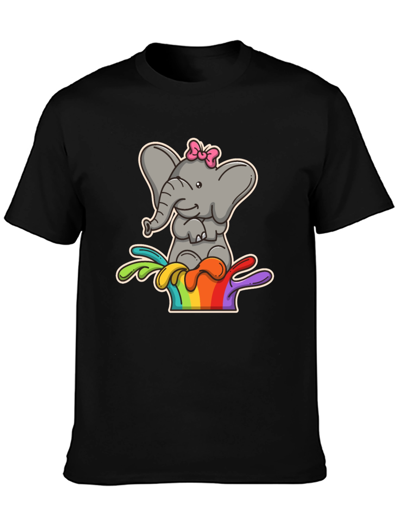 Elephant Rainbow Splash Tee - Cute Cartoon Graphic Shirt