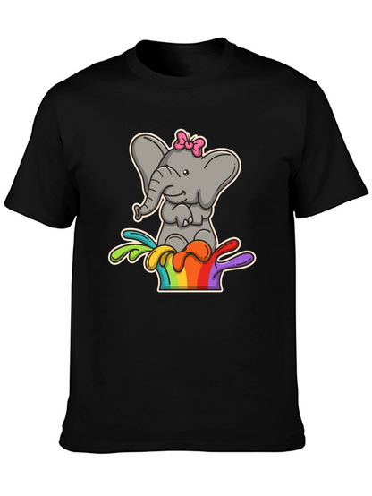 Elephant Rainbow Splash Tee - Cute Cartoon Graphic Shirt