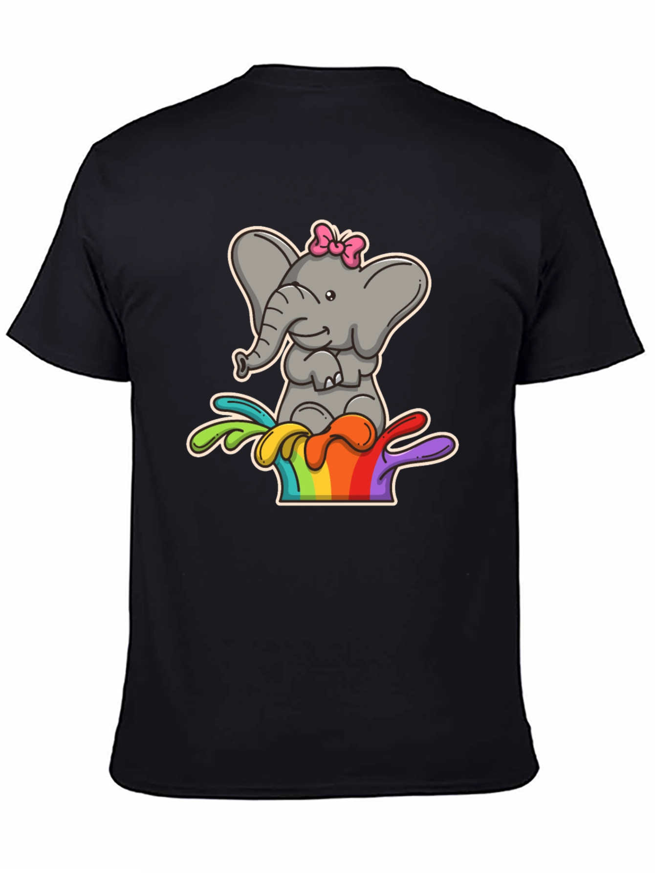 Elephant Rainbow Splash Tee - Cute Cartoon Graphic Shirt