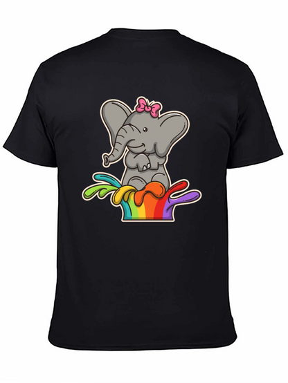Elephant Rainbow Splash Tee - Cute Cartoon Graphic Shirt