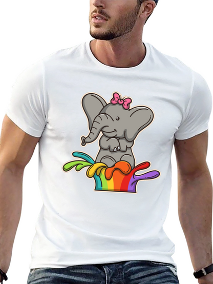 Elephant Rainbow Splash Tee - Cute Cartoon Graphic Shirt