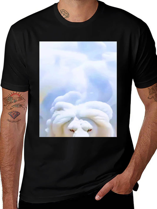 White Lion Head Graphic Black T-Shirt