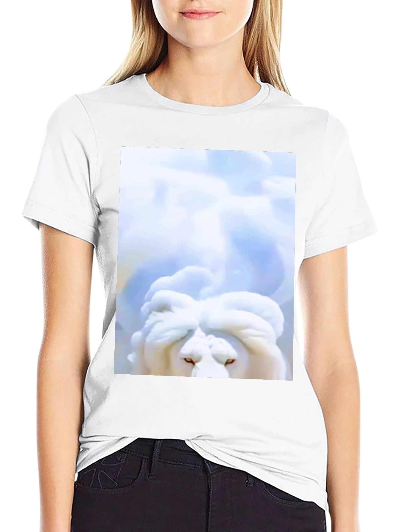 White Lion Head Graphic Black T-Shirt