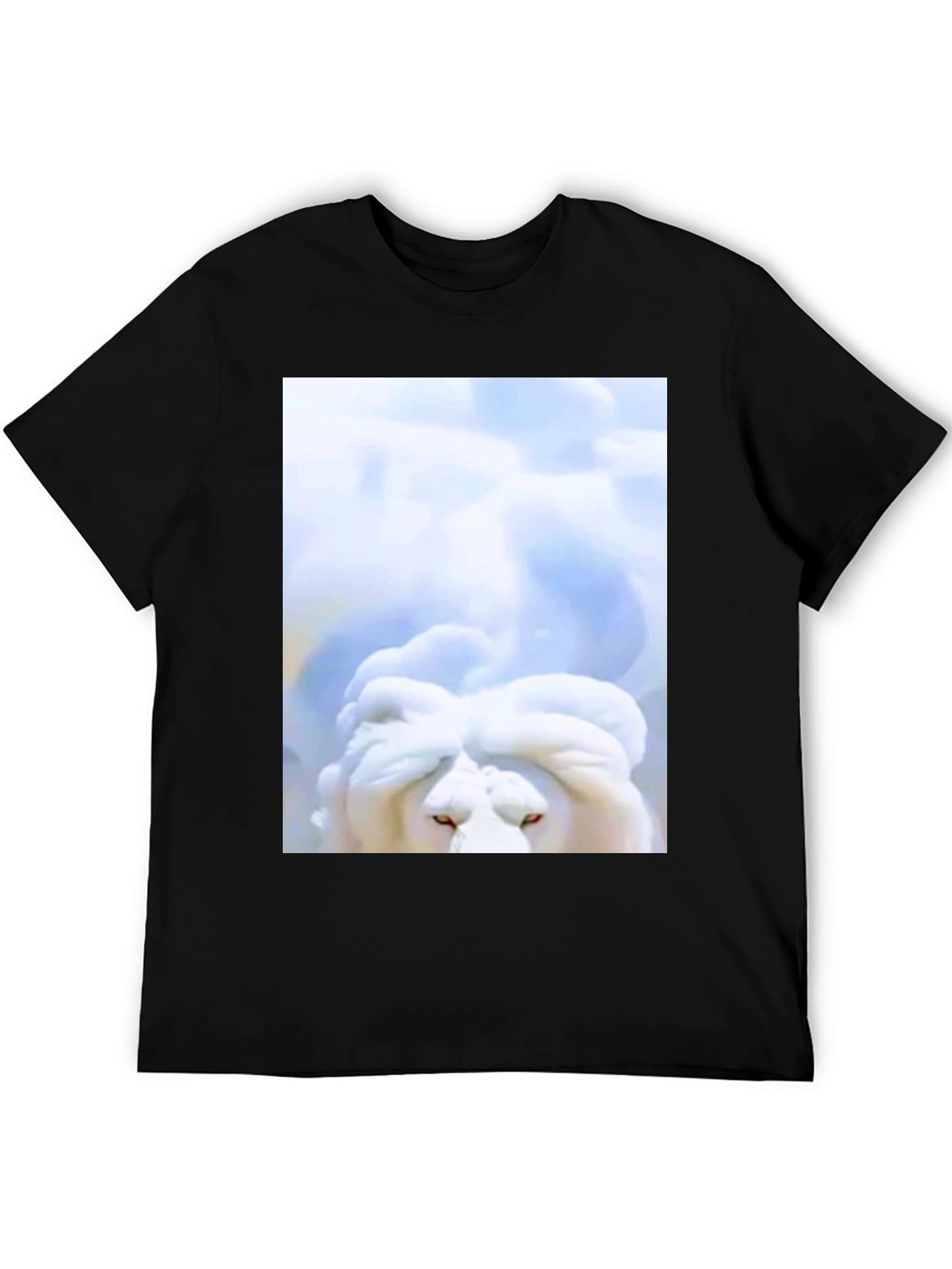White Lion Head Graphic Black T-Shirt