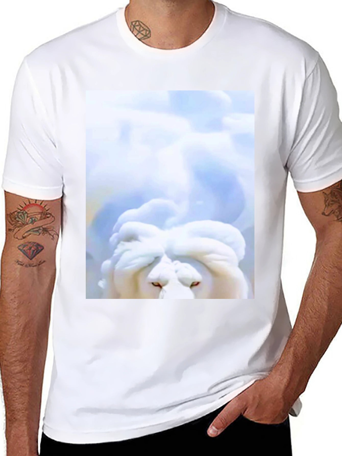 White Lion Head Graphic Black T-Shirt