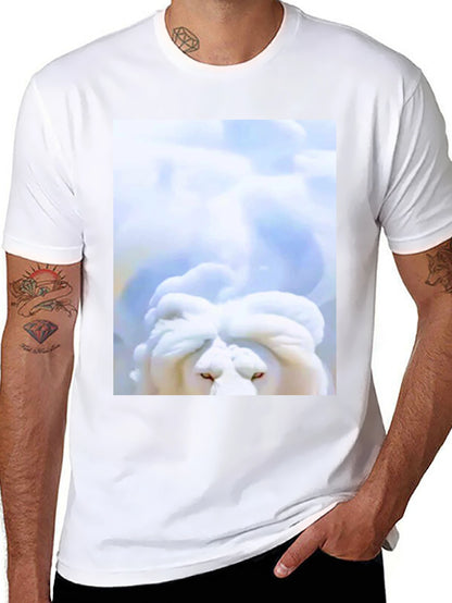 White Lion Head Graphic Black T-Shirt