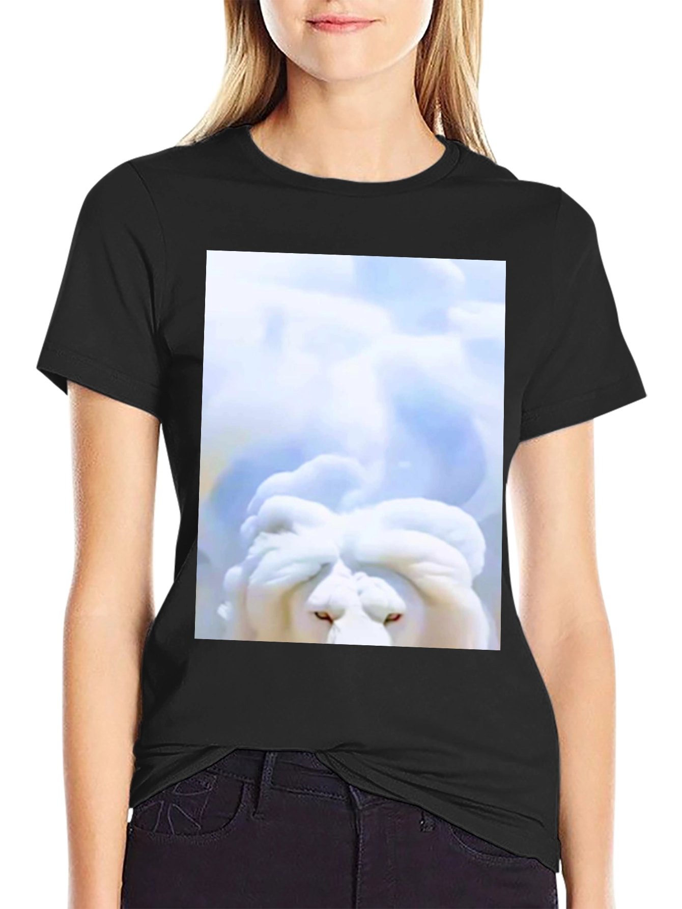 White Lion Head Graphic Black T-Shirt