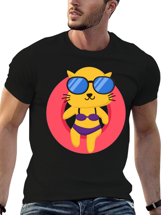 Summer Cat T-Shirt - Black Cotton Tee