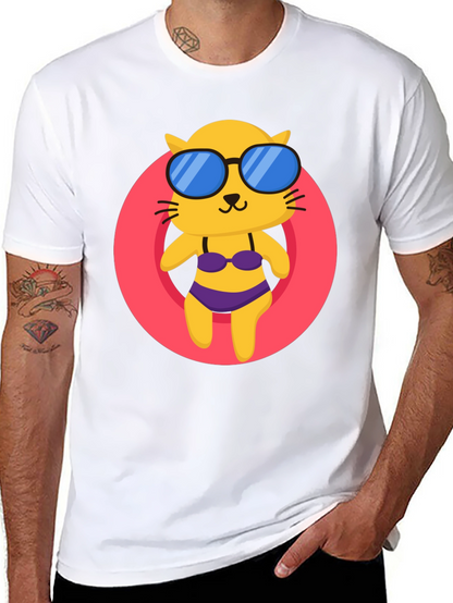 Summer Cat T-Shirt - Black Cotton Tee