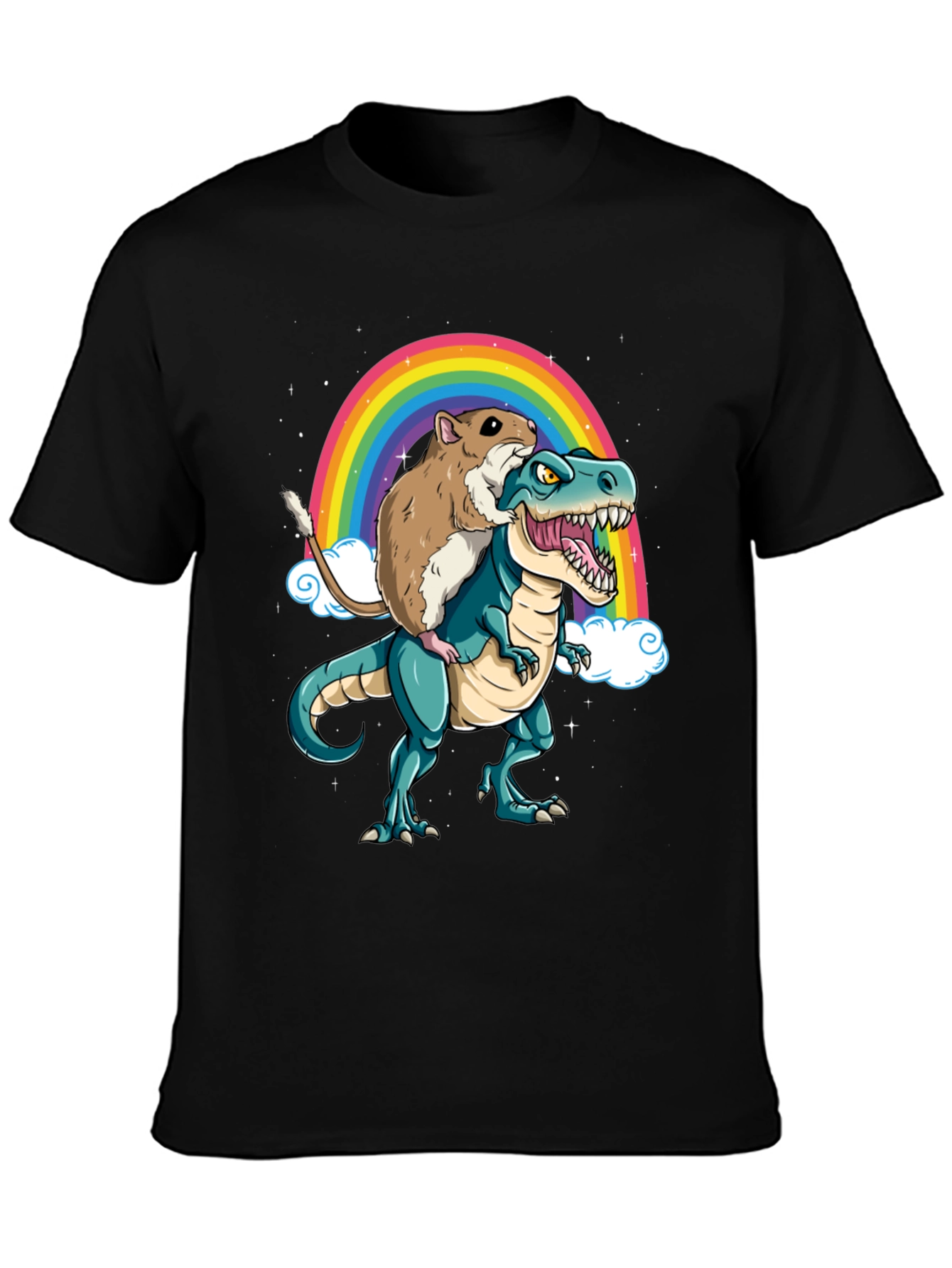 Hamster Riding Dinosaur Rainbow T-Shirt