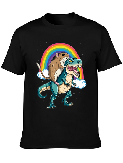 Hamster Riding Dinosaur Rainbow T-Shirt