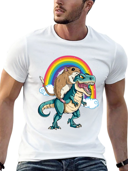 Hamster Riding Dinosaur Rainbow T-Shirt