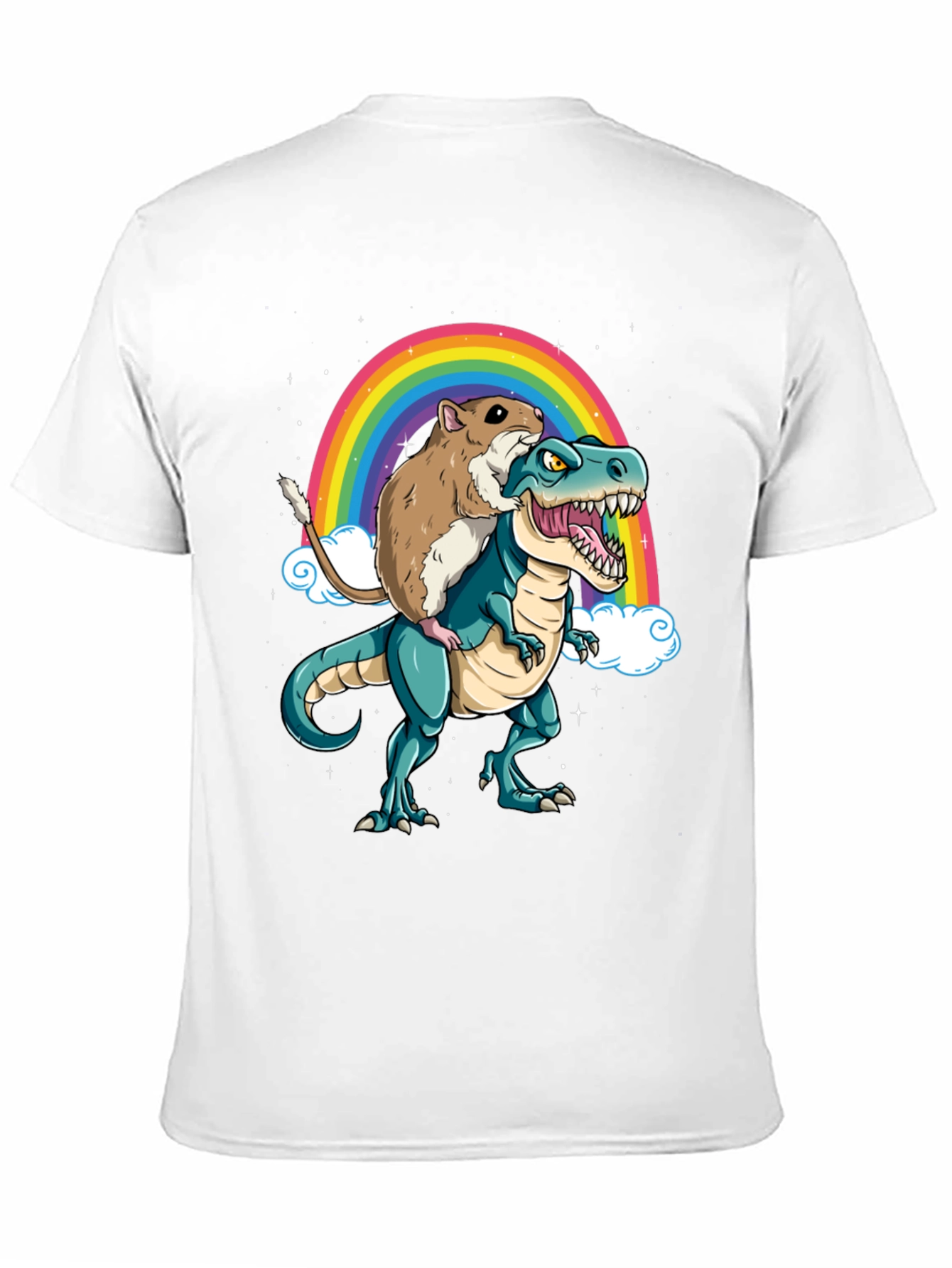 Hamster Riding Dinosaur Rainbow T-Shirt