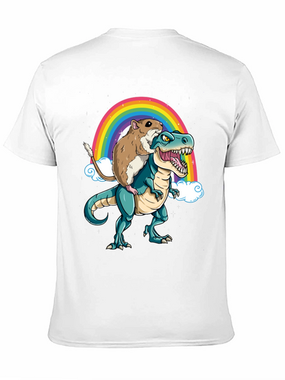 Hamster Riding Dinosaur Rainbow T-Shirt