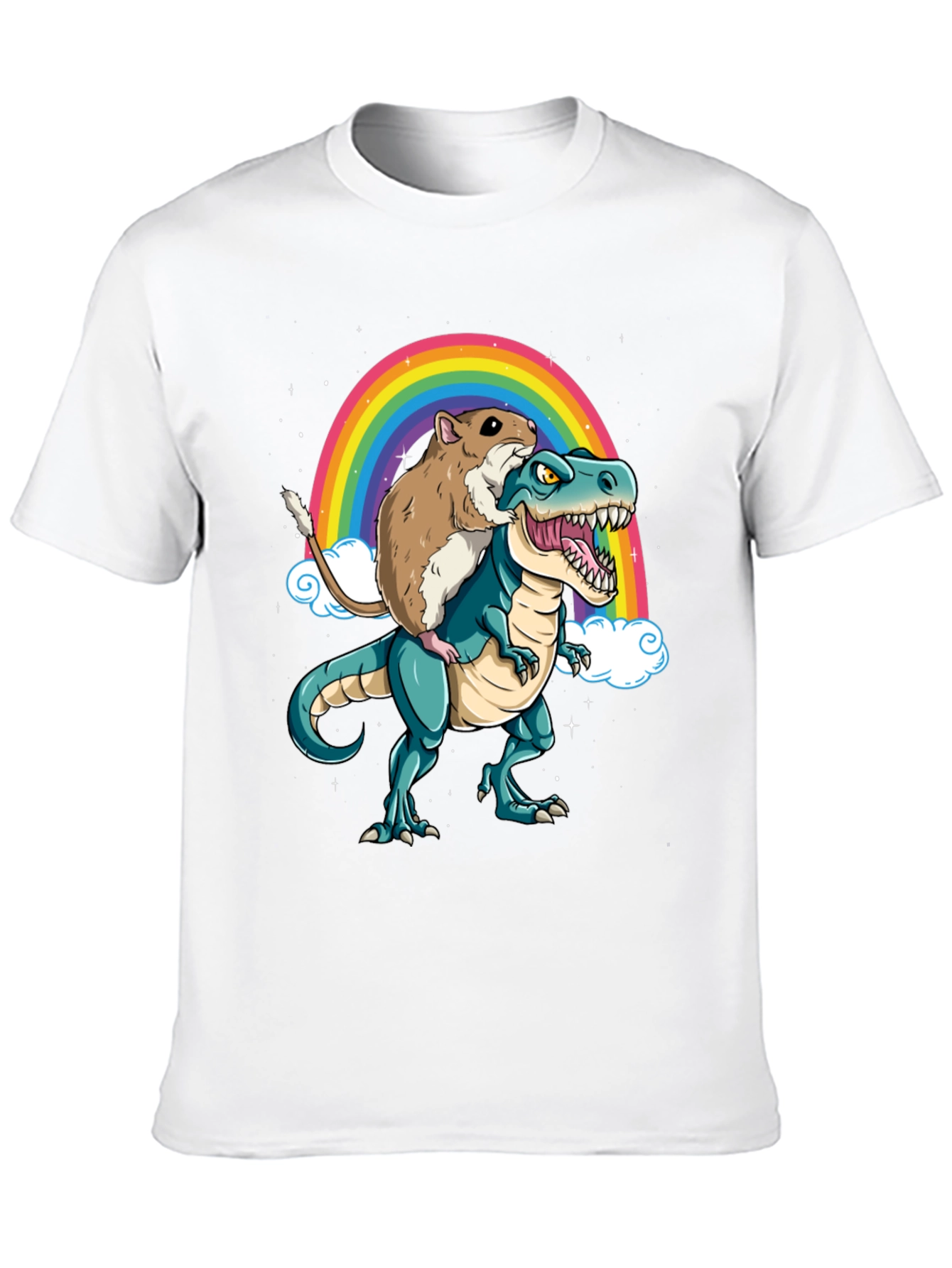 Hamster Riding Dinosaur Rainbow T-Shirt