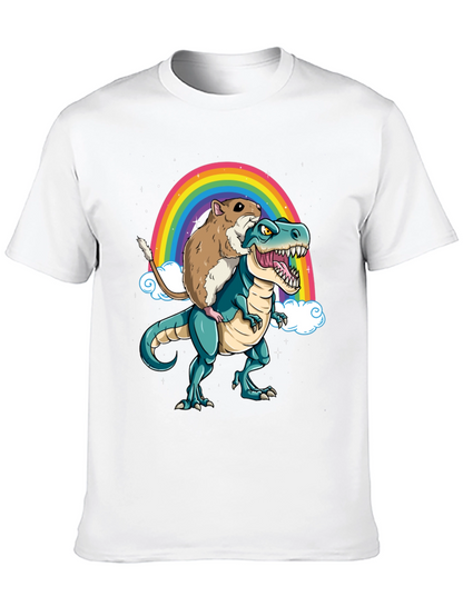 Hamster Riding Dinosaur Rainbow T-Shirt