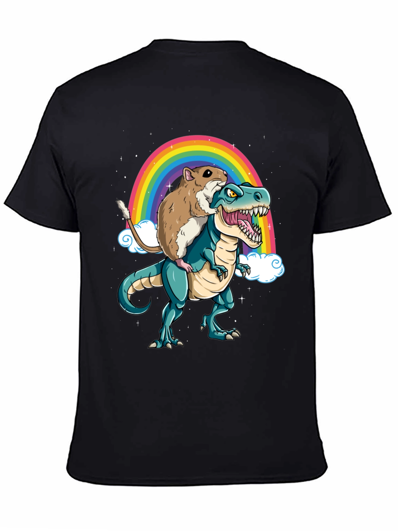 Hamster Riding Dinosaur Rainbow T-Shirt