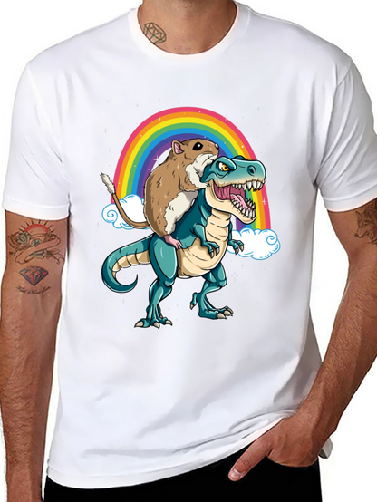 Hamster Riding Dinosaur Rainbow T-Shirt