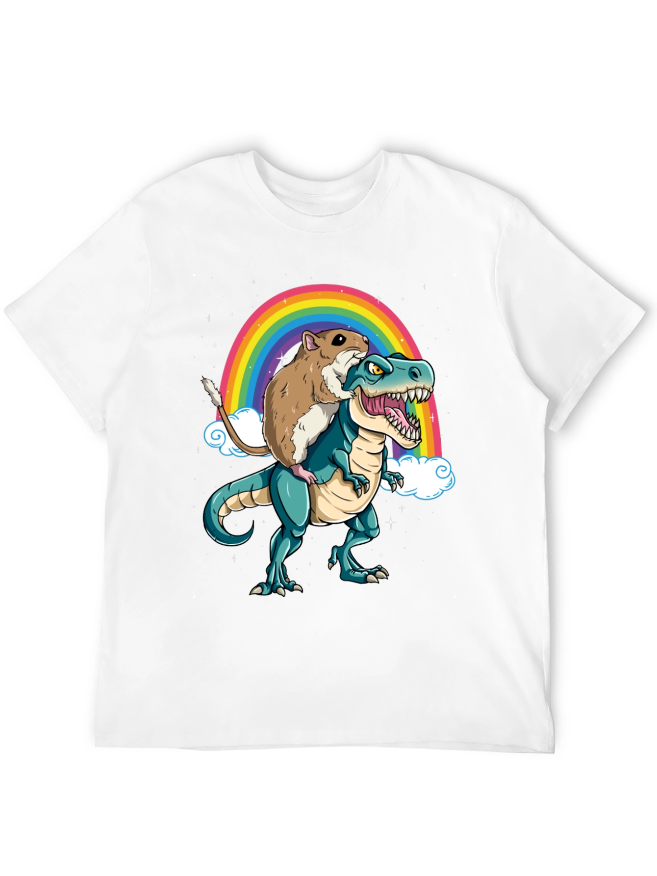Hamster Riding Dinosaur Rainbow T-Shirt