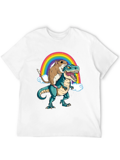 Hamster Riding Dinosaur Rainbow T-Shirt