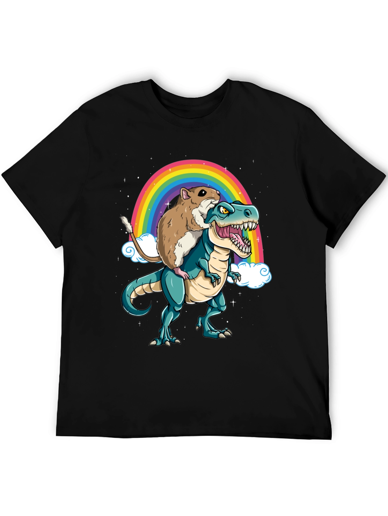 Hamster Riding Dinosaur Rainbow T-Shirt