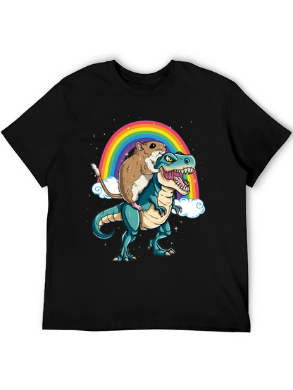 Hamster Riding Dinosaur Rainbow T-Shirt