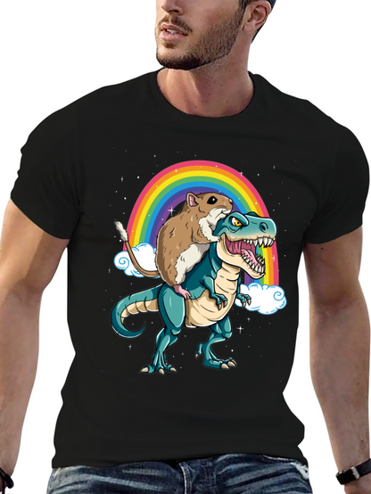Hamster Riding Dinosaur Rainbow T-Shirt