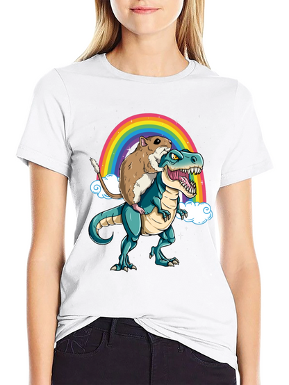 Hamster Riding Dinosaur Rainbow T-Shirt