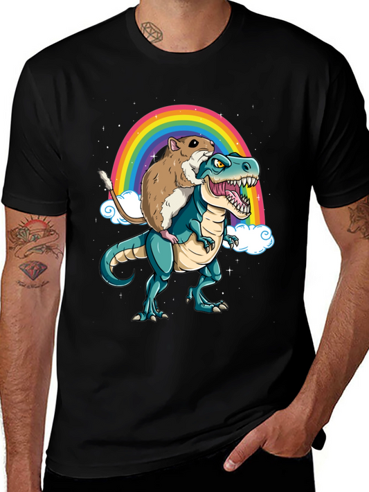 Hamster Riding Dinosaur Rainbow T-Shirt