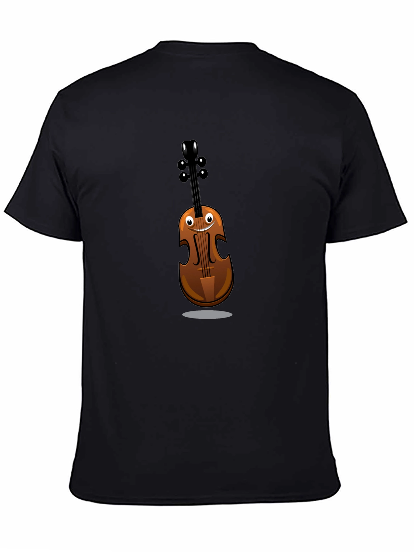 Funny Cartoon Violin Graphic Tee - Black Cotton Shirt