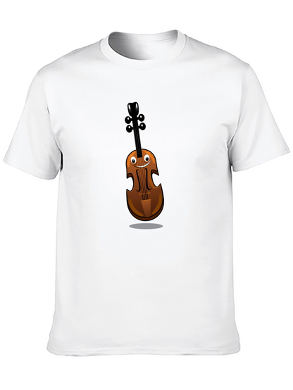 Funny Cartoon Violin Graphic Tee - Black Cotton Shirt