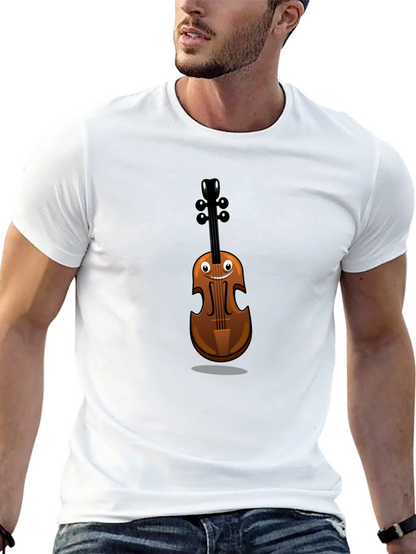 Funny Cartoon Violin Graphic Tee - Black Cotton Shirt