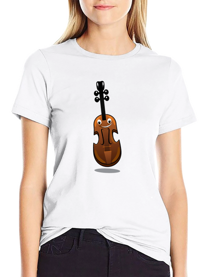 Funny Cartoon Violin Graphic Tee - Black Cotton Shirt