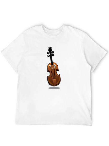 Funny Cartoon Violin Graphic Tee - Black Cotton Shirt