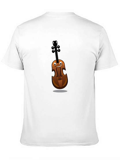 Funny Cartoon Violin Graphic Tee - Black Cotton Shirt