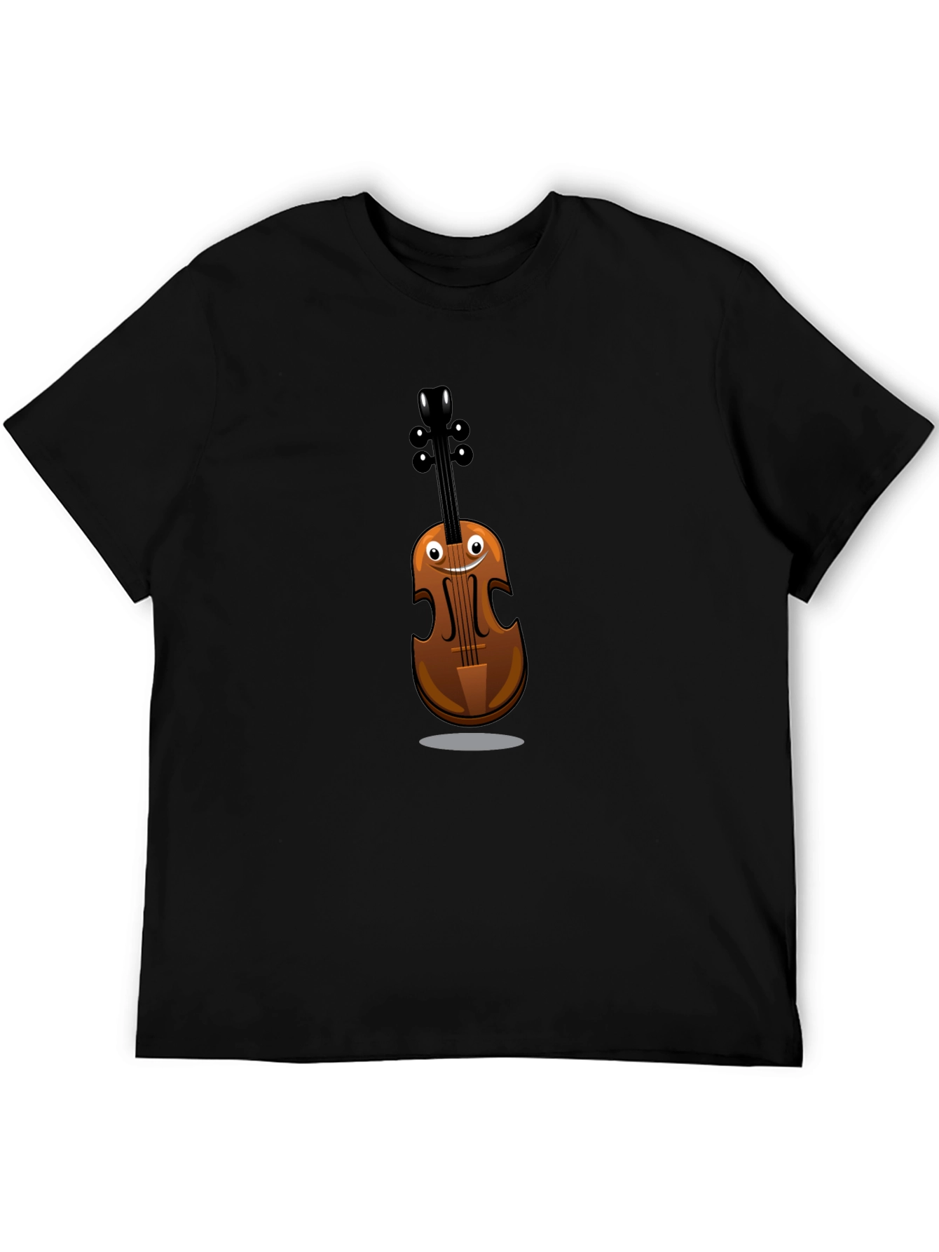 Funny Cartoon Violin Graphic Tee - Black Cotton Shirt