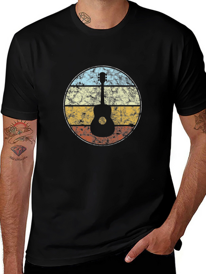 Retro Guitar Sunset Graphic Tee - Black
