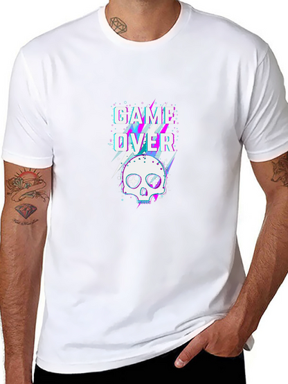 Game Over Skull Graphic Tee - Black Cotton T-Shirt
