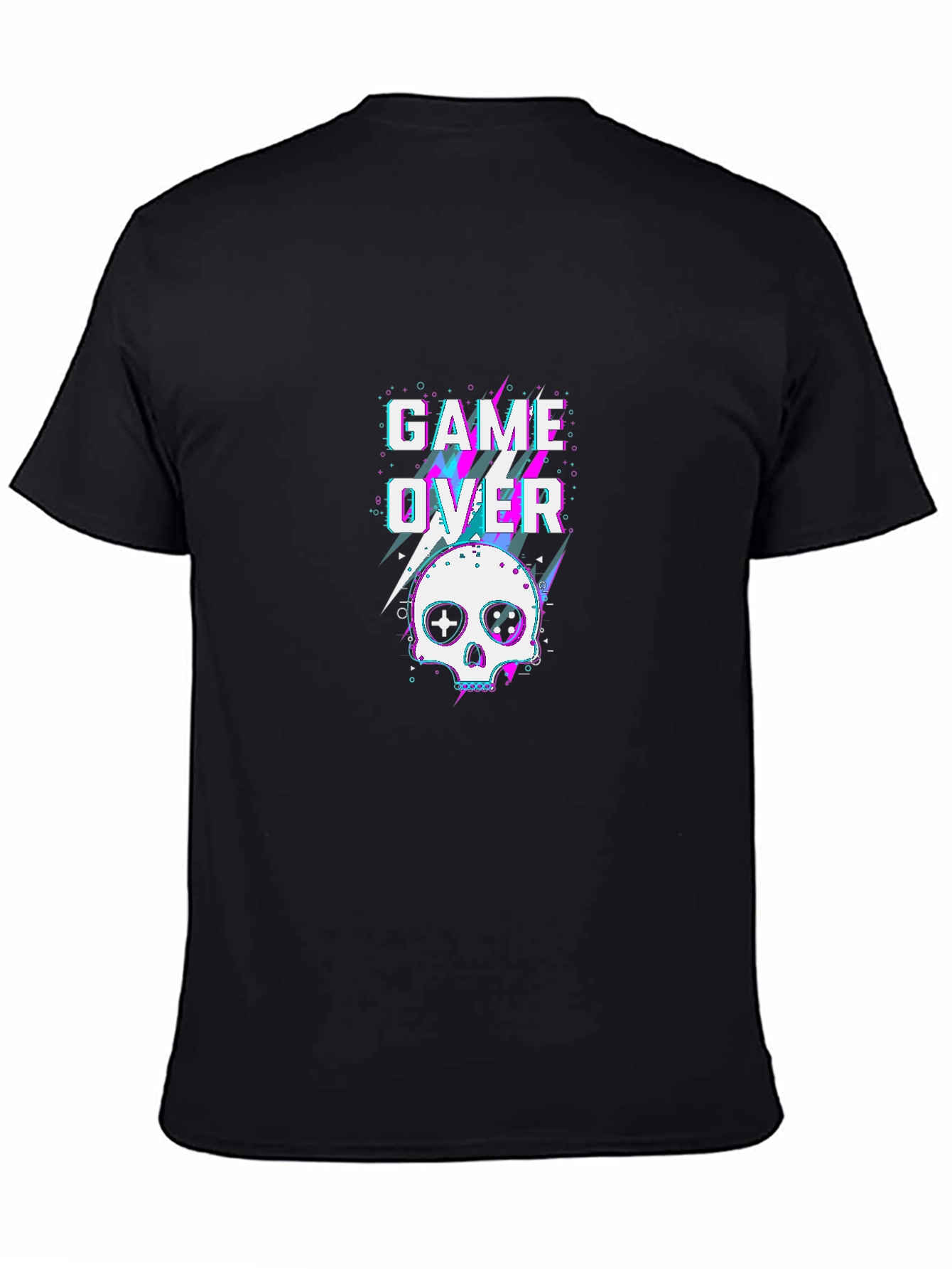 Game Over Skull Graphic Tee - Black Cotton T-Shirt