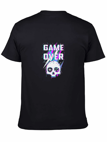 Game Over Skull Graphic Tee - Black Cotton T-Shirt