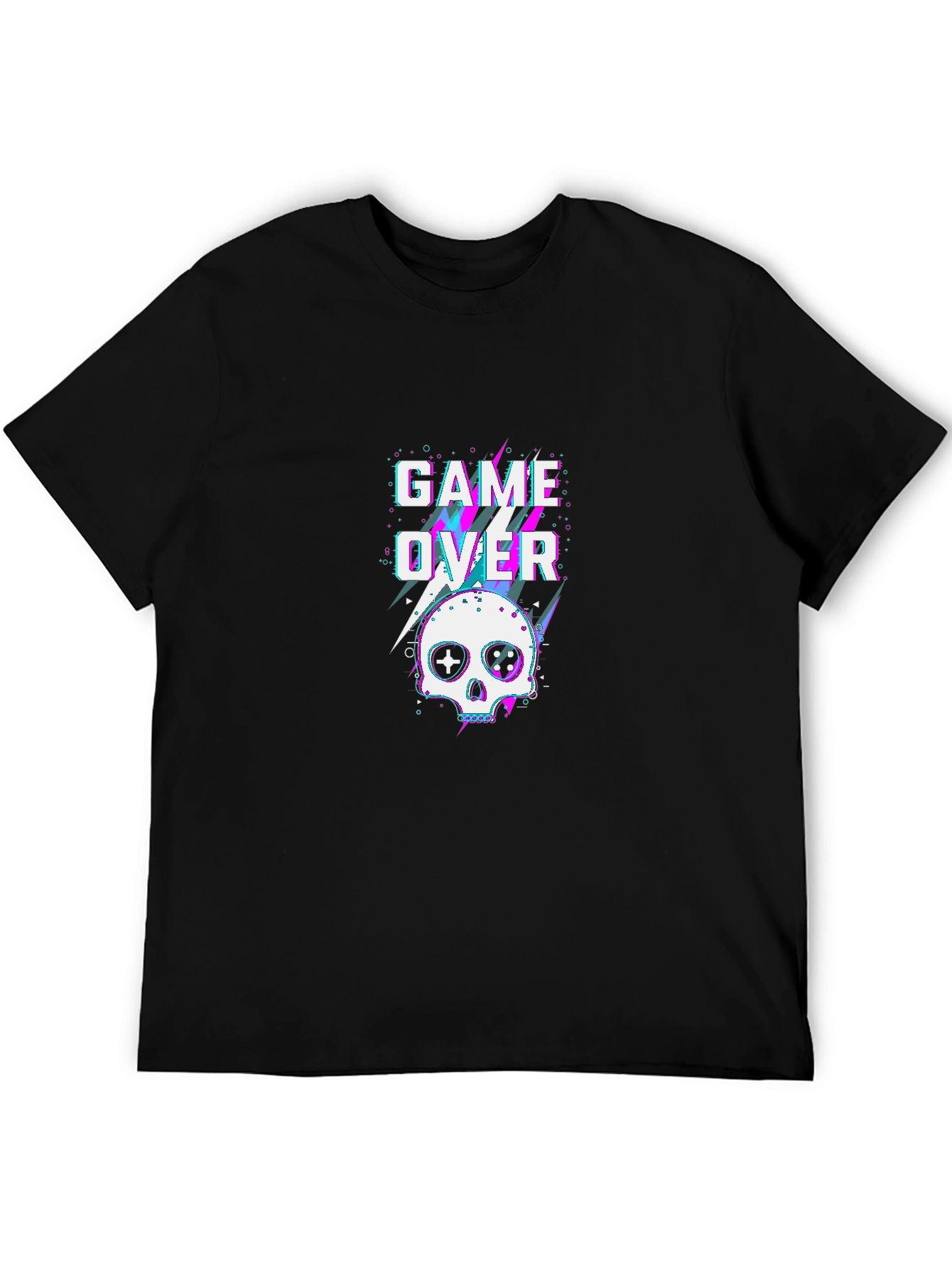 Game Over Skull Graphic Tee - Black Cotton T-Shirt