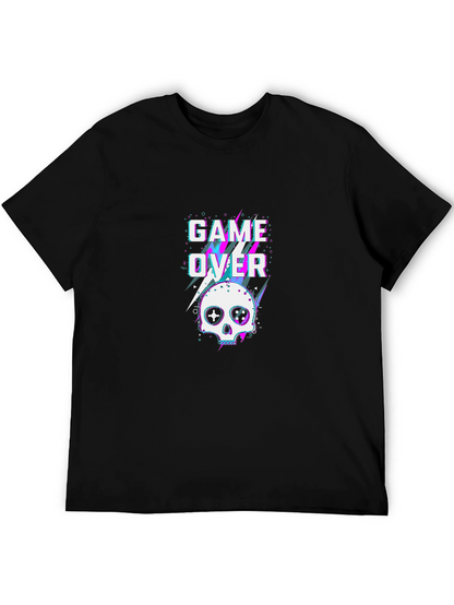 Game Over Skull Graphic Tee - Black Cotton T-Shirt
