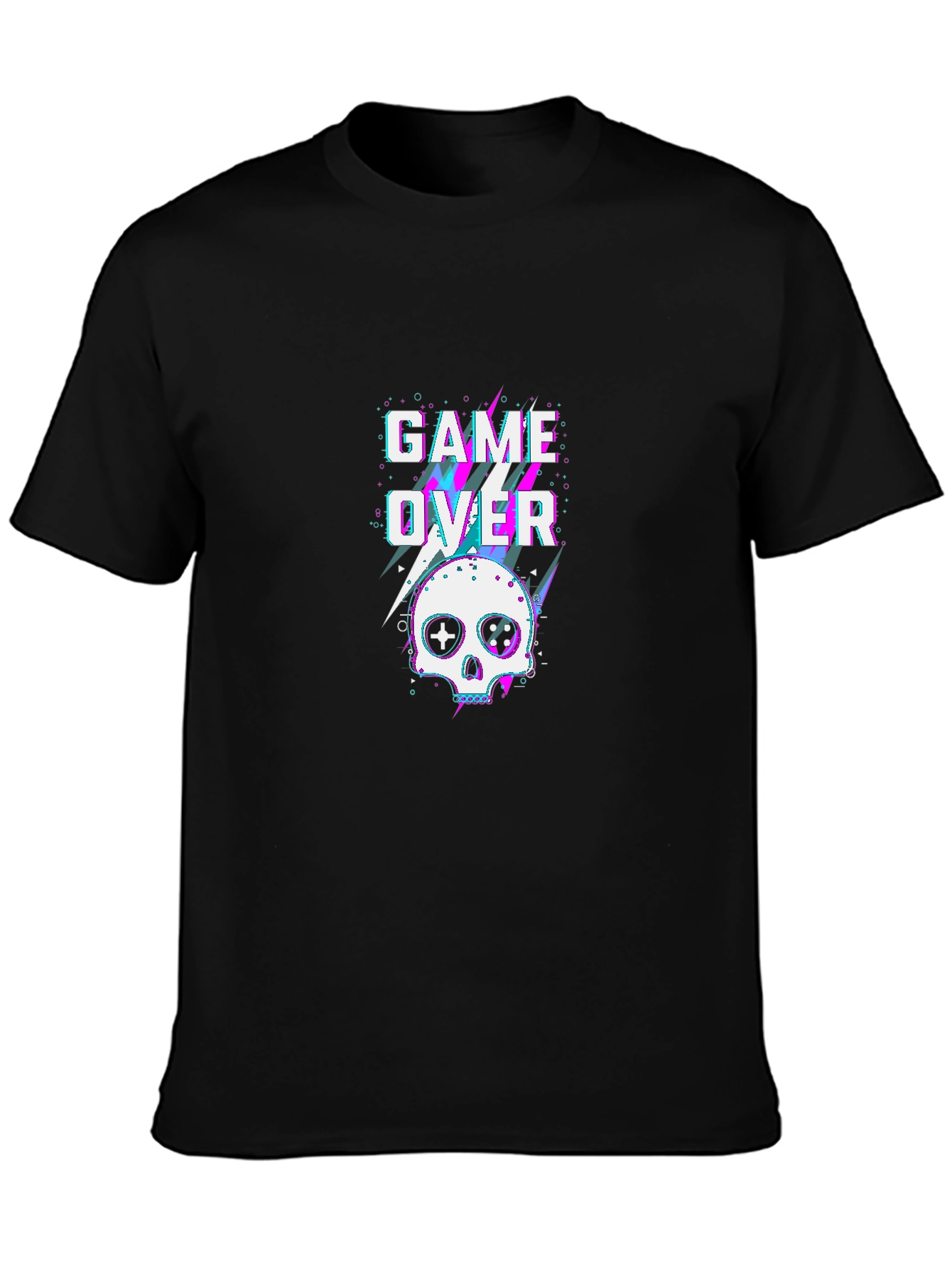 Game Over Skull Graphic Tee - Black Cotton T-Shirt