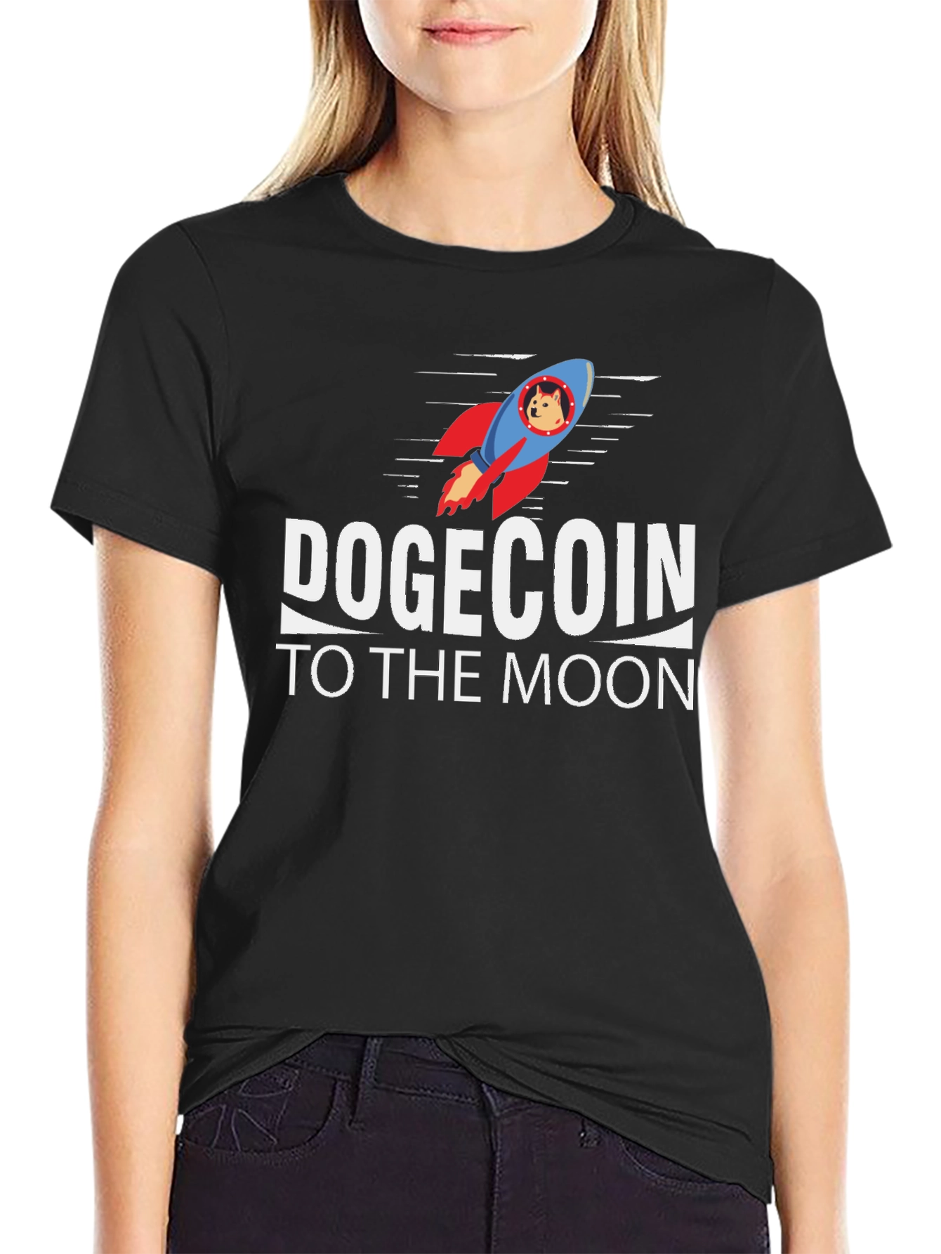 Dogecoin to the Moon Black T-Shirt